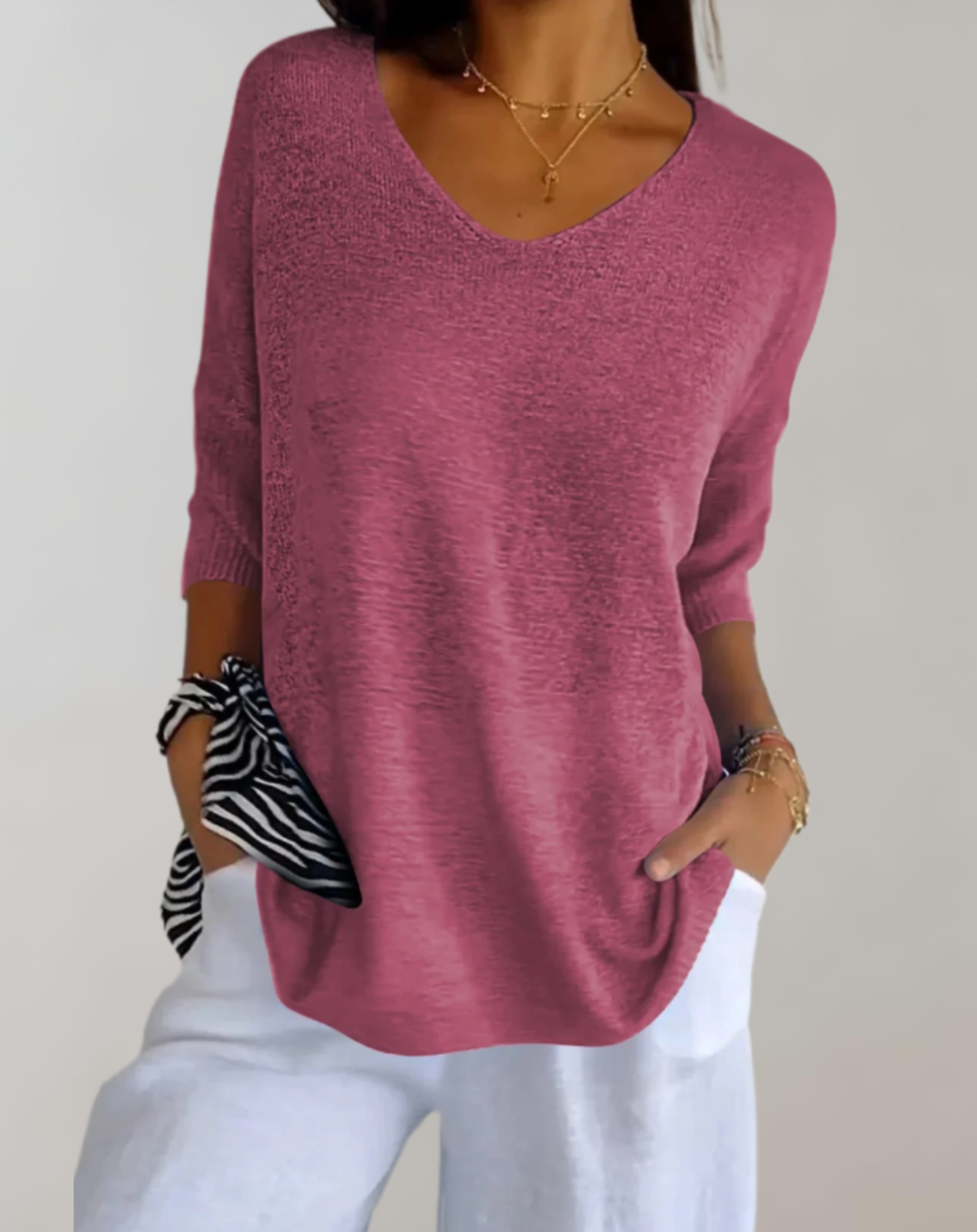 Top lavorato a maglia da donna Marise - Top lungo leggero con scollo a V e look casual elegante