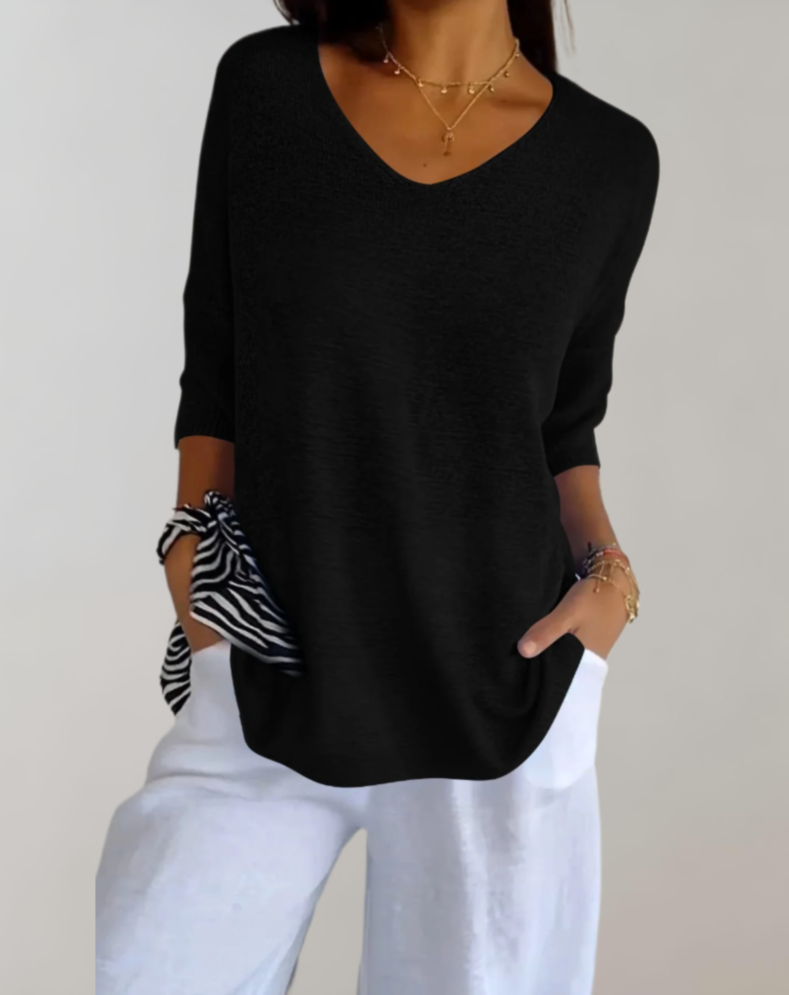 Top lavorato a maglia da donna Marise - Top lungo leggero con scollo a V e look casual elegante