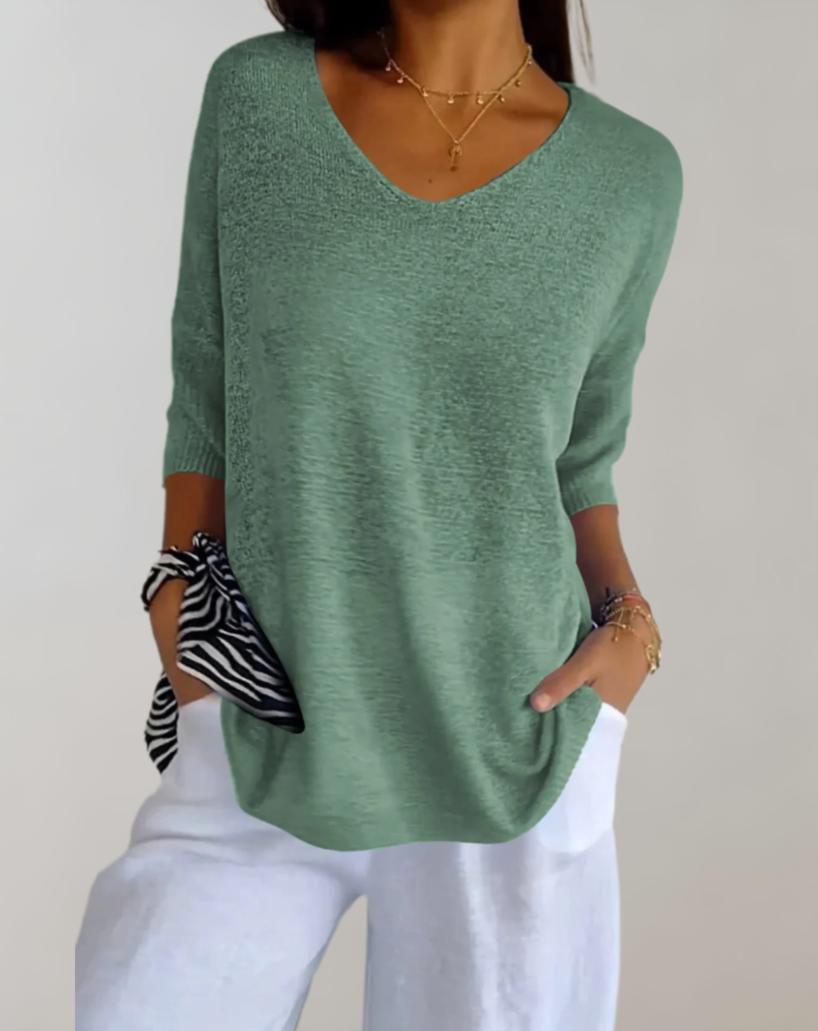 Top lavorato a maglia da donna Marise - Top lungo leggero con scollo a V e look casual elegante