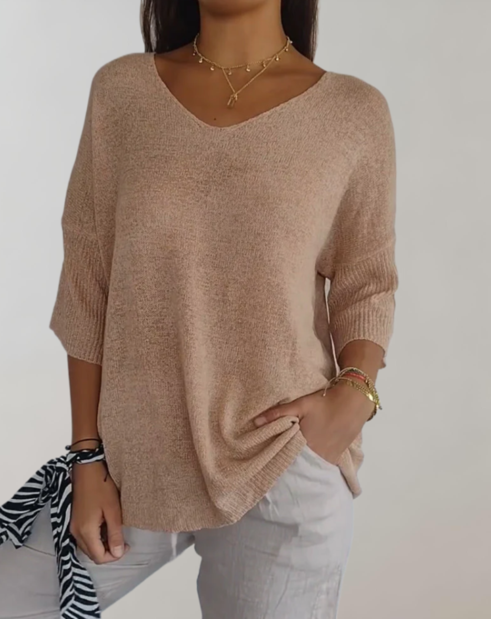 Top lavorato a maglia da donna Marise - Top lungo leggero con scollo a V e look casual elegante