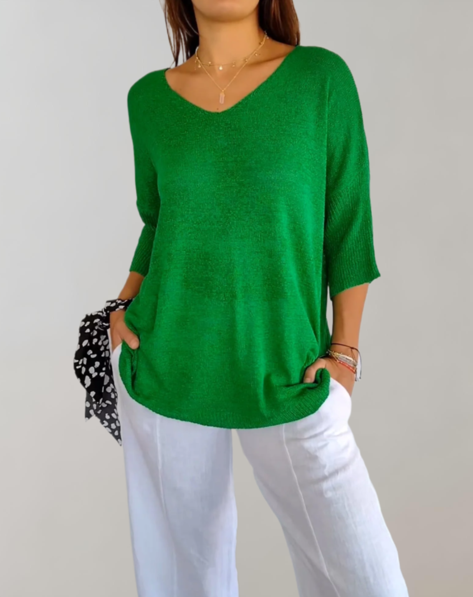 Top lavorato a maglia da donna Marise - Top lungo leggero con scollo a V e look casual elegante