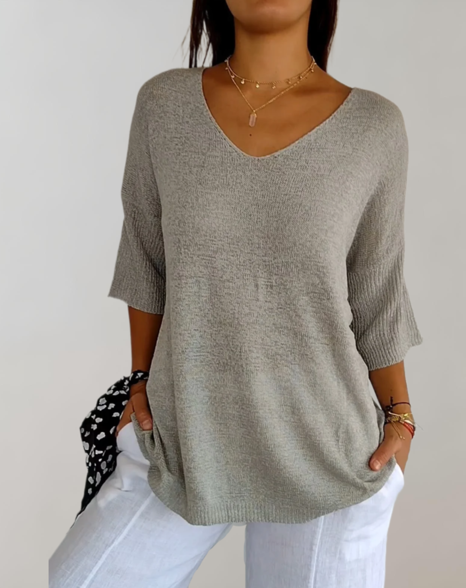 Top lavorato a maglia da donna Marise - Top lungo leggero con scollo a V e look casual elegante
