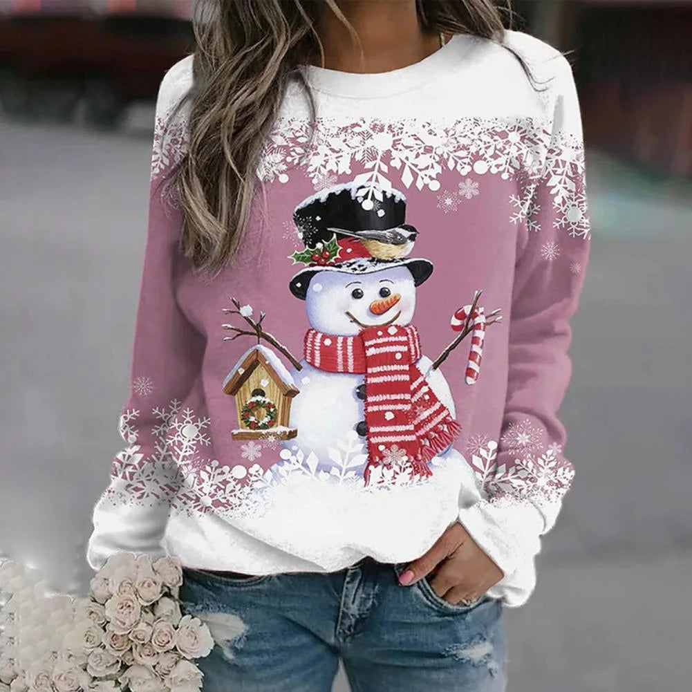 Maglione natalizio da donna Zariah: comodo e festoso con elegante motivo a pupazzo di neve 