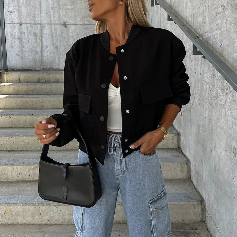 Paula Veste Bomber Femme – Style Court avec Poches à Rabat & Look Urbain Tendance