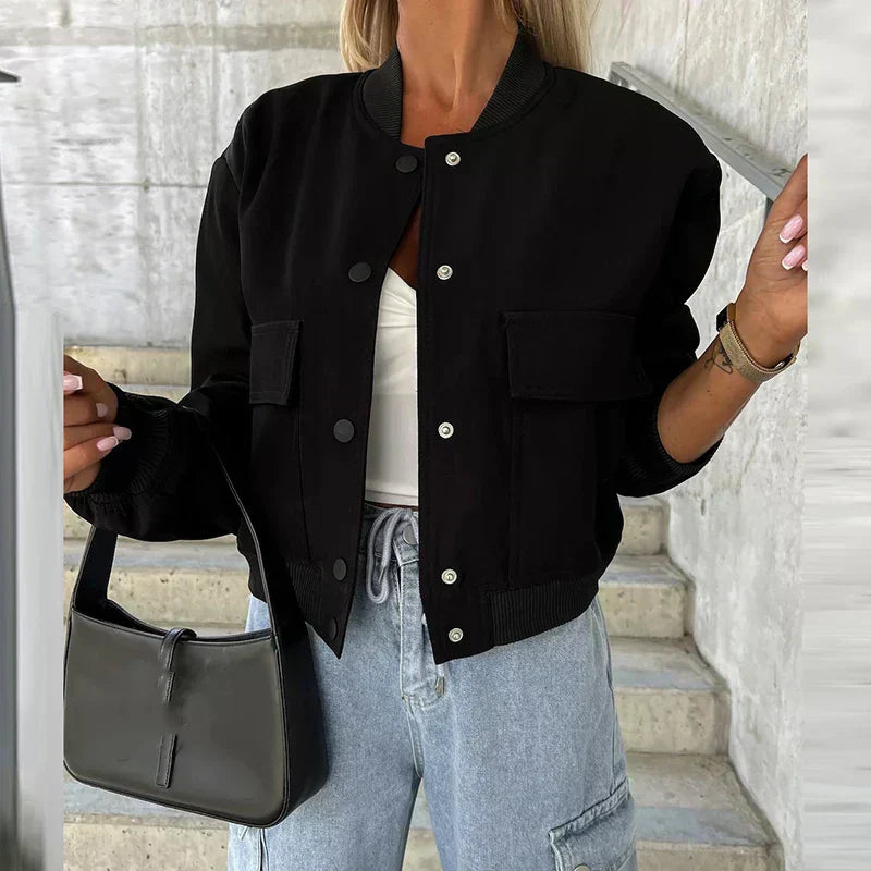 Paula Veste Bomber Femme – Style Court avec Poches à Rabat & Look Urbain Tendance