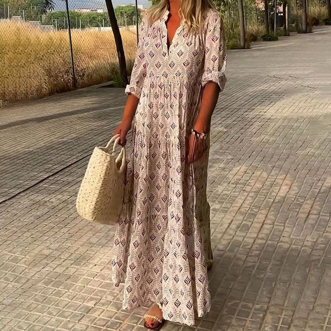 Abito lungo bohémien da donna Charlee - Tessuto leggero, elegante scollo a V per le occasioni speciali