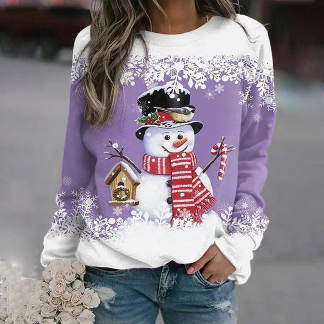 Maglione natalizio da donna Zariah: comodo e festoso con elegante motivo a pupazzo di neve 