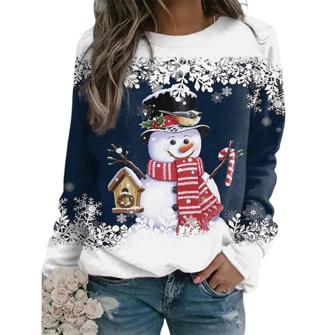 Maglione natalizio da donna Zariah: comodo e festoso con elegante motivo a pupazzo di neve 