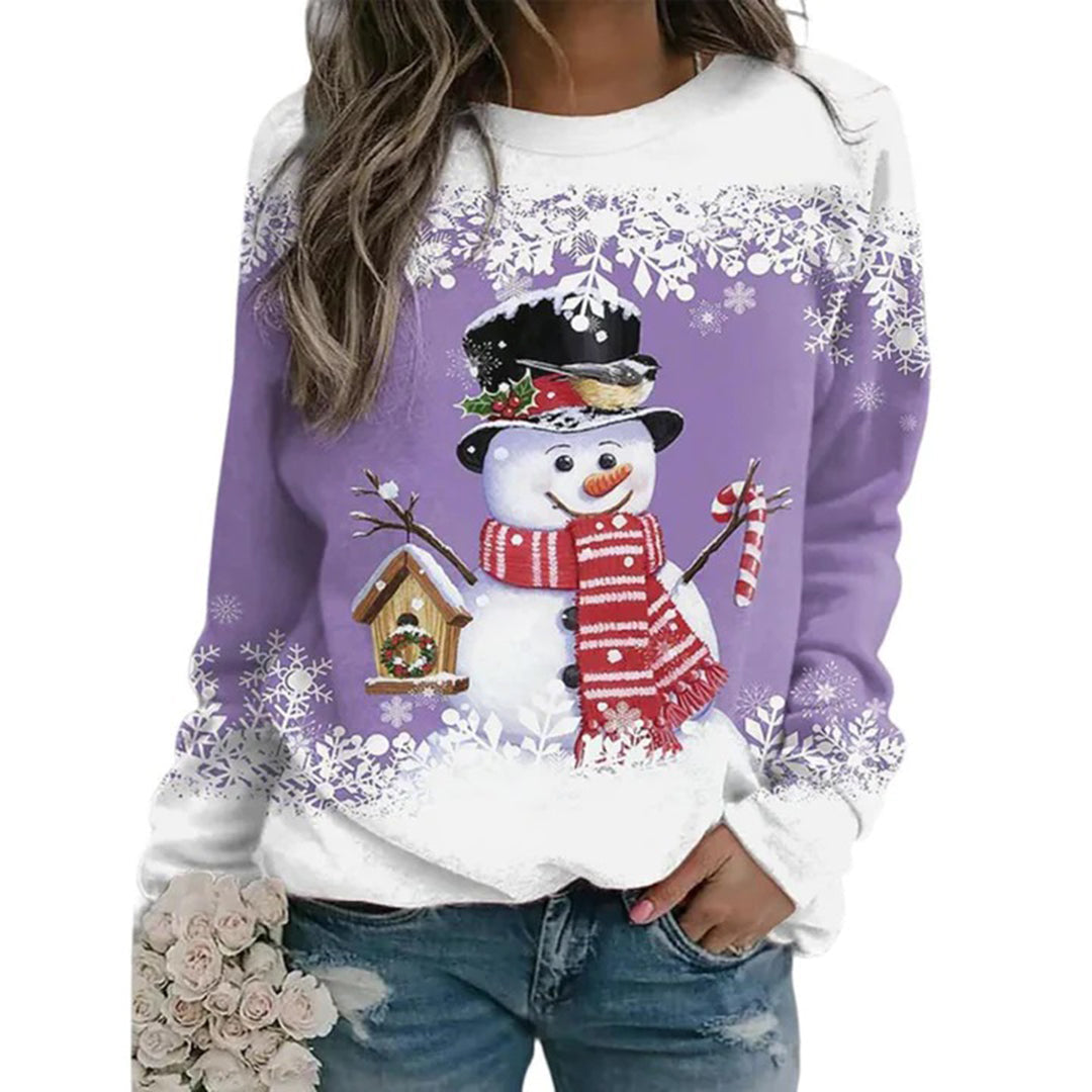 Maglione natalizio da donna Zariah: comodo e festoso con elegante motivo a pupazzo di neve 