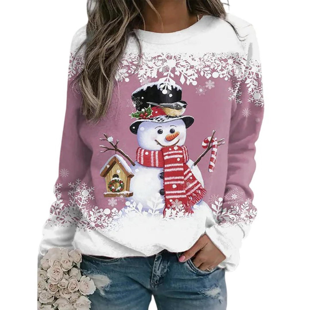 Maglione natalizio da donna Zariah: comodo e festoso con elegante motivo a pupazzo di neve 