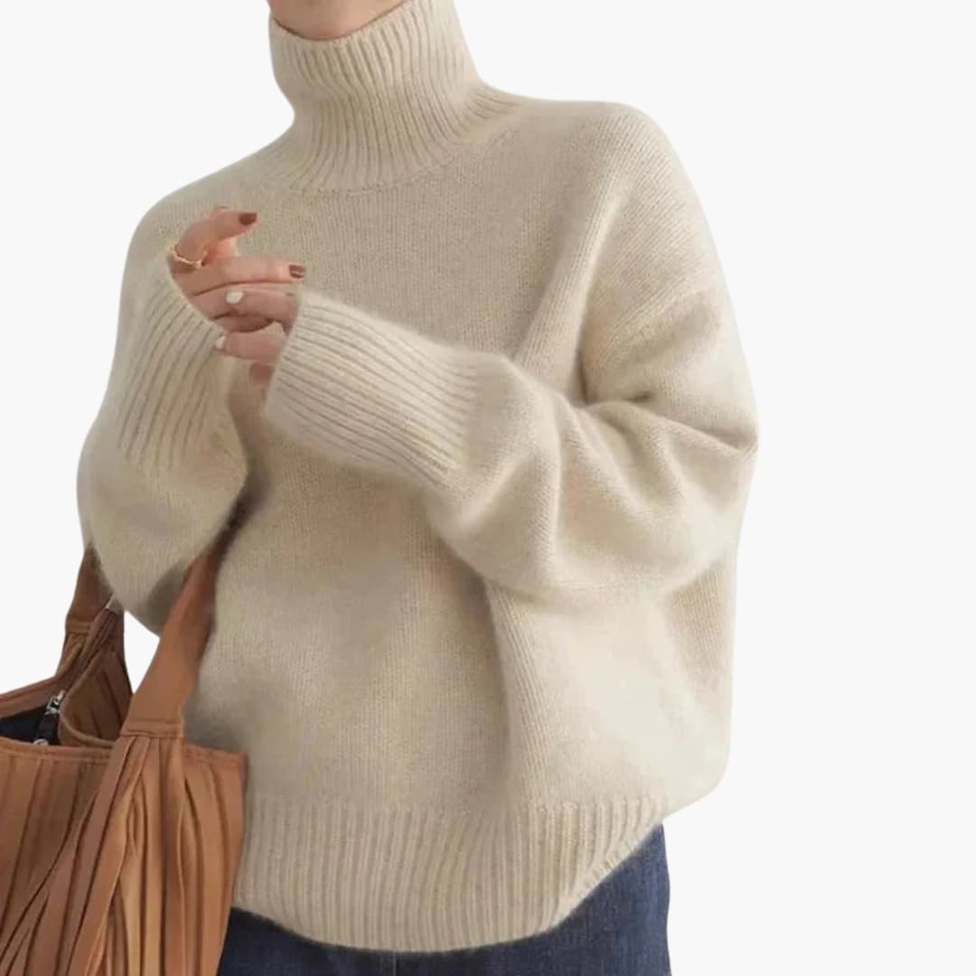 Lucy Pull Femme à Col Roulé – Tricot Côtelé Doux à Manches Longues avec Col Haut