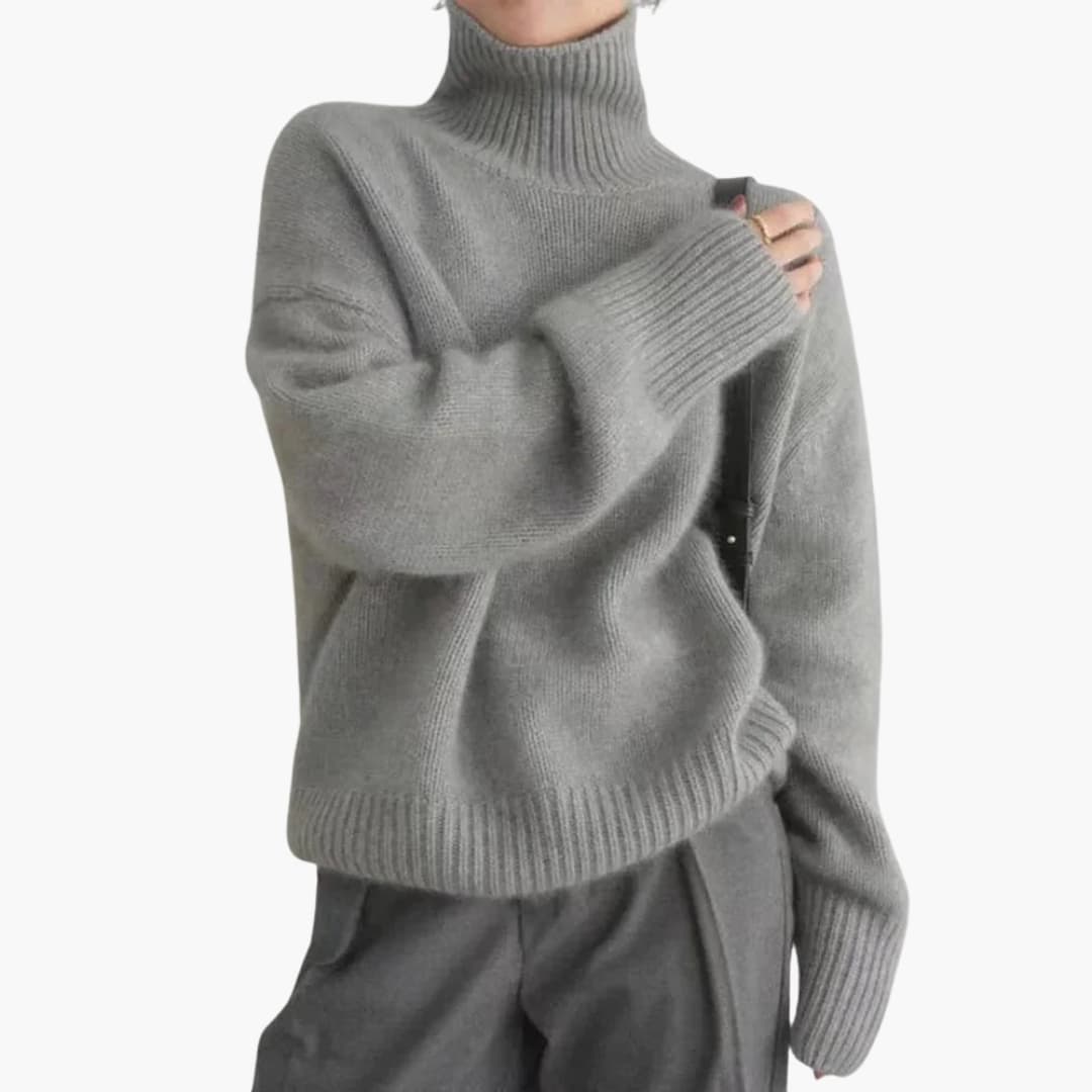 Lucy Pull Femme à Col Roulé – Tricot Côtelé Doux à Manches Longues avec Col Haut