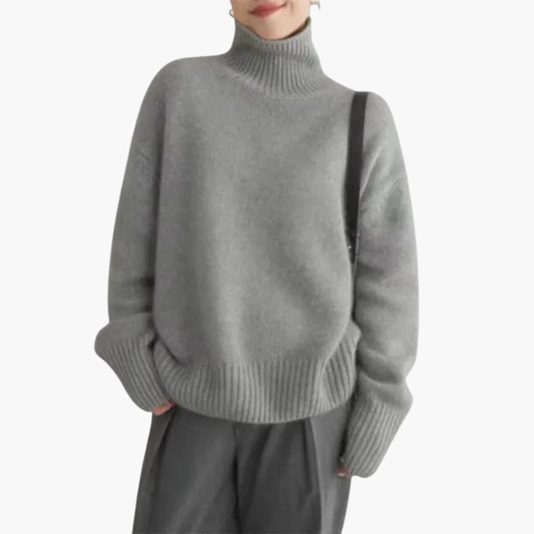 Lucy Pull Femme à Col Roulé – Tricot Côtelé Doux à Manches Longues avec Col Haut