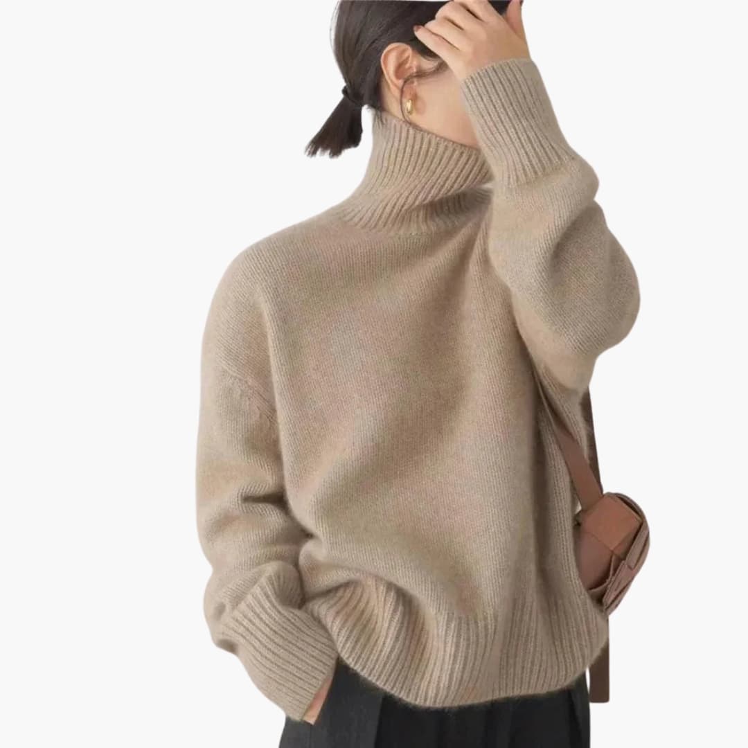 Lucy Pull Femme à Col Roulé – Tricot Côtelé Doux à Manches Longues avec Col Haut