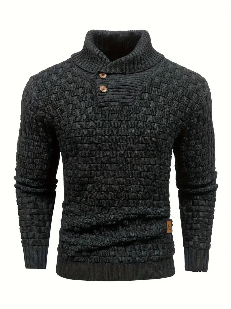 Aaron Pull Homme Col Montant – Maille Épaisse, Chaud & Élégant avec Boutons en Bois