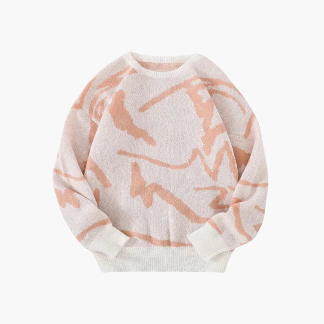 Carl Pull Homme en Maille – Pull à Motif Abstrait avec Ourlet et Poignets Côtelés pour l’Automne/Hiver