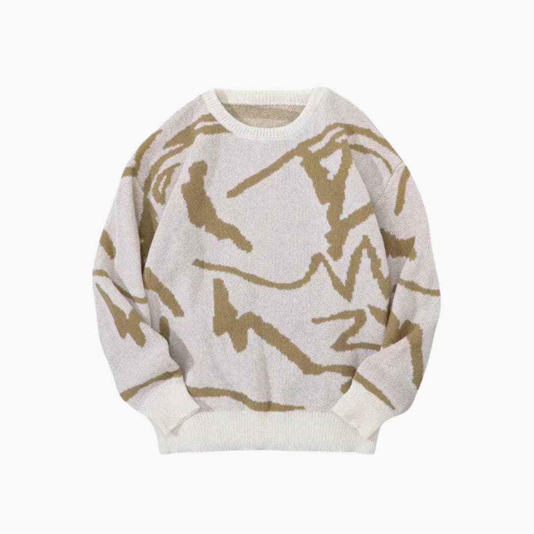 Carl Pull Homme en Maille – Pull à Motif Abstrait avec Ourlet et Poignets Côtelés pour l’Automne/Hiver