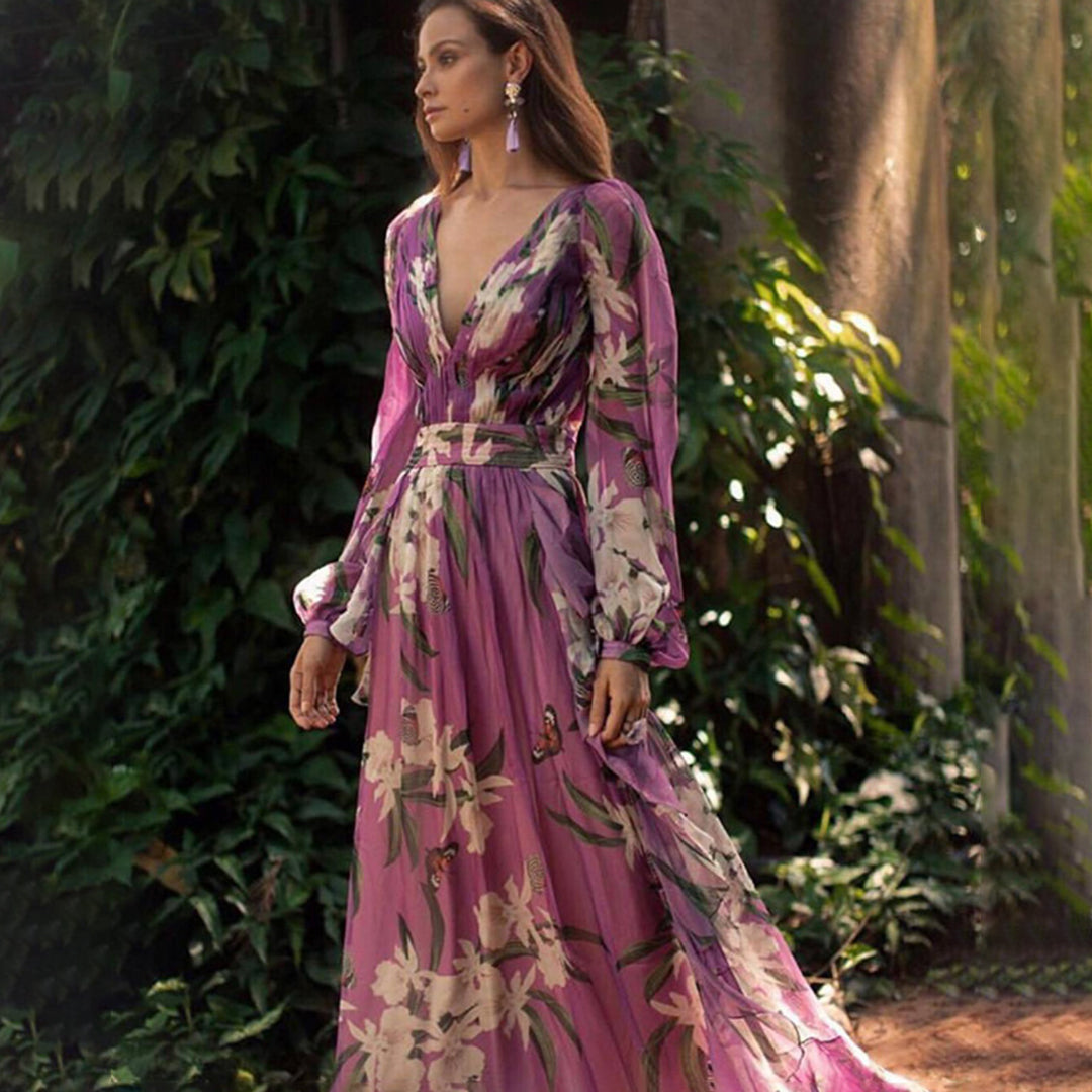 Abito lungo da donna Natalia – Eleganza estiva, poliestere leggero e vestibilità fluida, viola