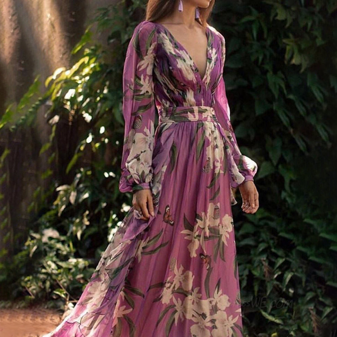 Abito lungo da donna Natalia – Eleganza estiva, poliestere leggero e vestibilità fluida, viola