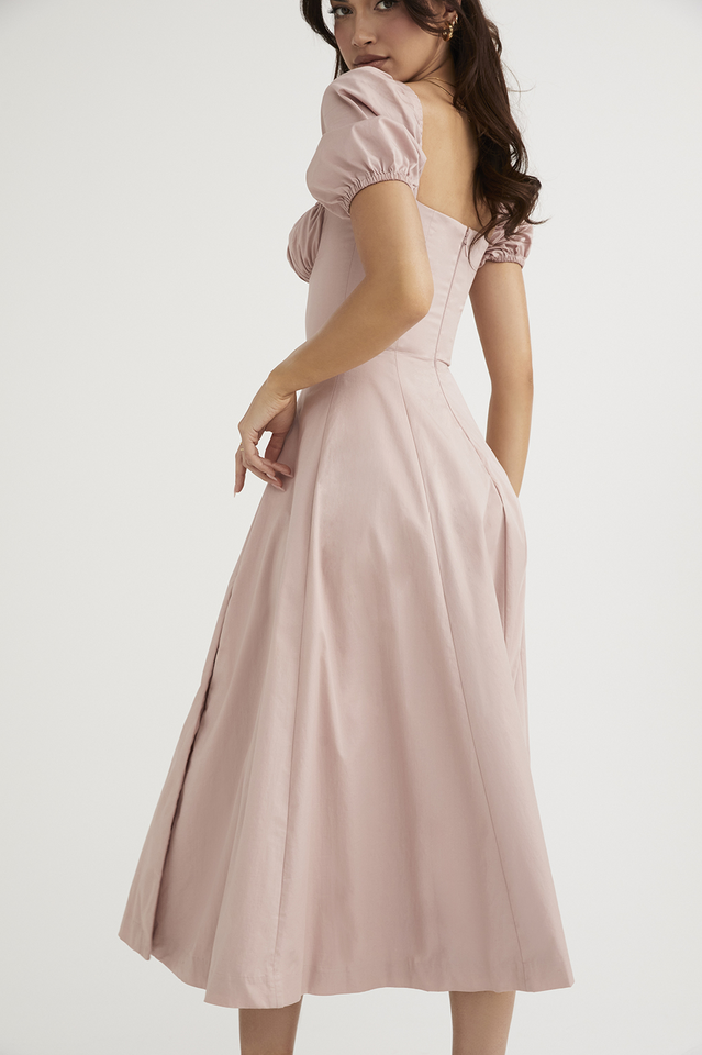 Abito midi da donna Charlotte – Abito estivo in crêpe con stampa floreale, spacchi e dettagli corsetto