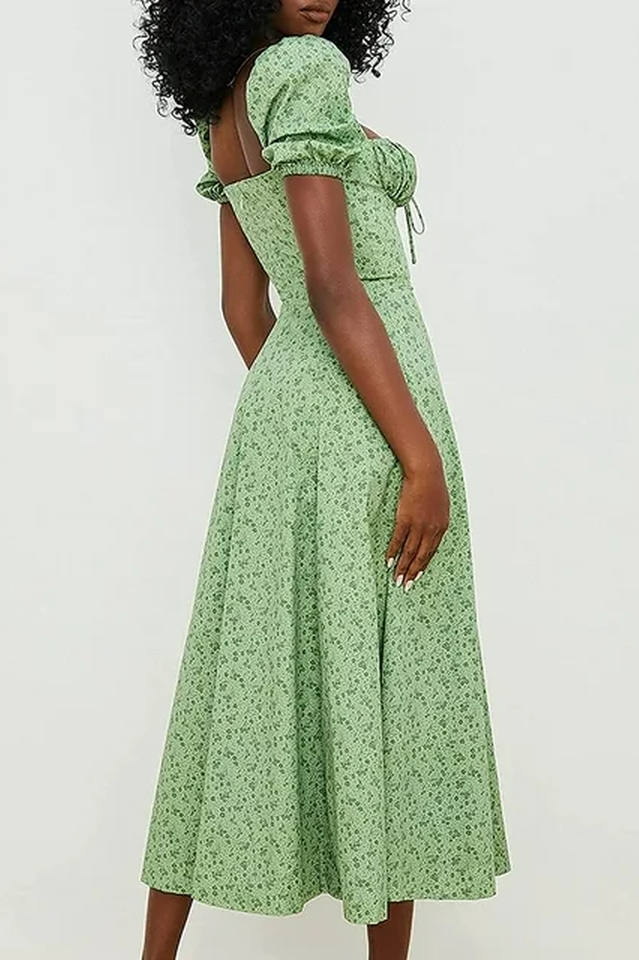 Abito midi da donna Charlotte – Abito estivo in crêpe con stampa floreale, spacchi e dettagli corsetto