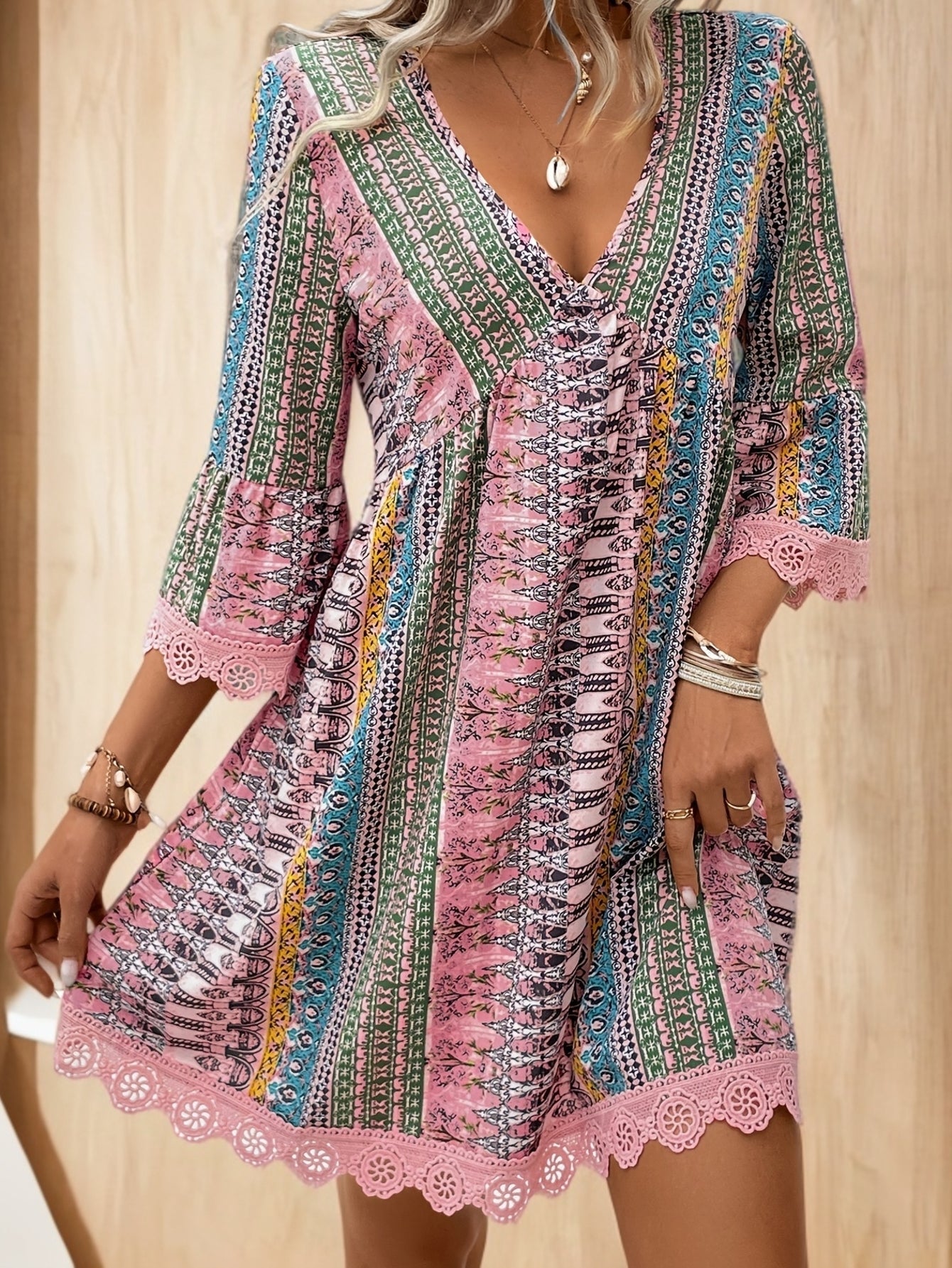 Abito bohémien da donna Rayzella - Abito chic e colorato con maniche a 3/4 e taglio fluido per l'estate