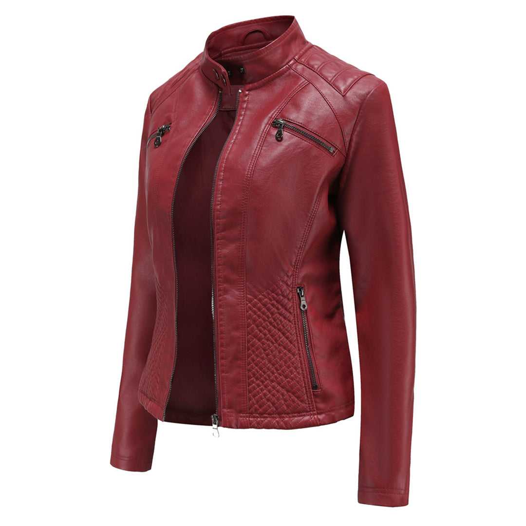 Giacca da donna Andrijana – Elegante giacca in morbida pelle con chiusura asimmetrica