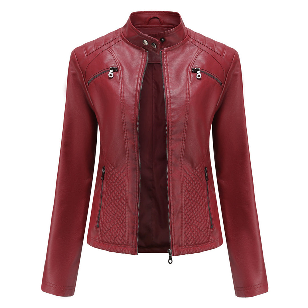 Giacca da donna Andrijana – Elegante giacca in morbida pelle con chiusura asimmetrica