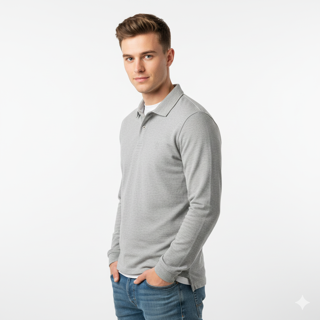 River Polo Long Sleeve Men – Comfortable Polo in Blended Cotton with Straight Cut