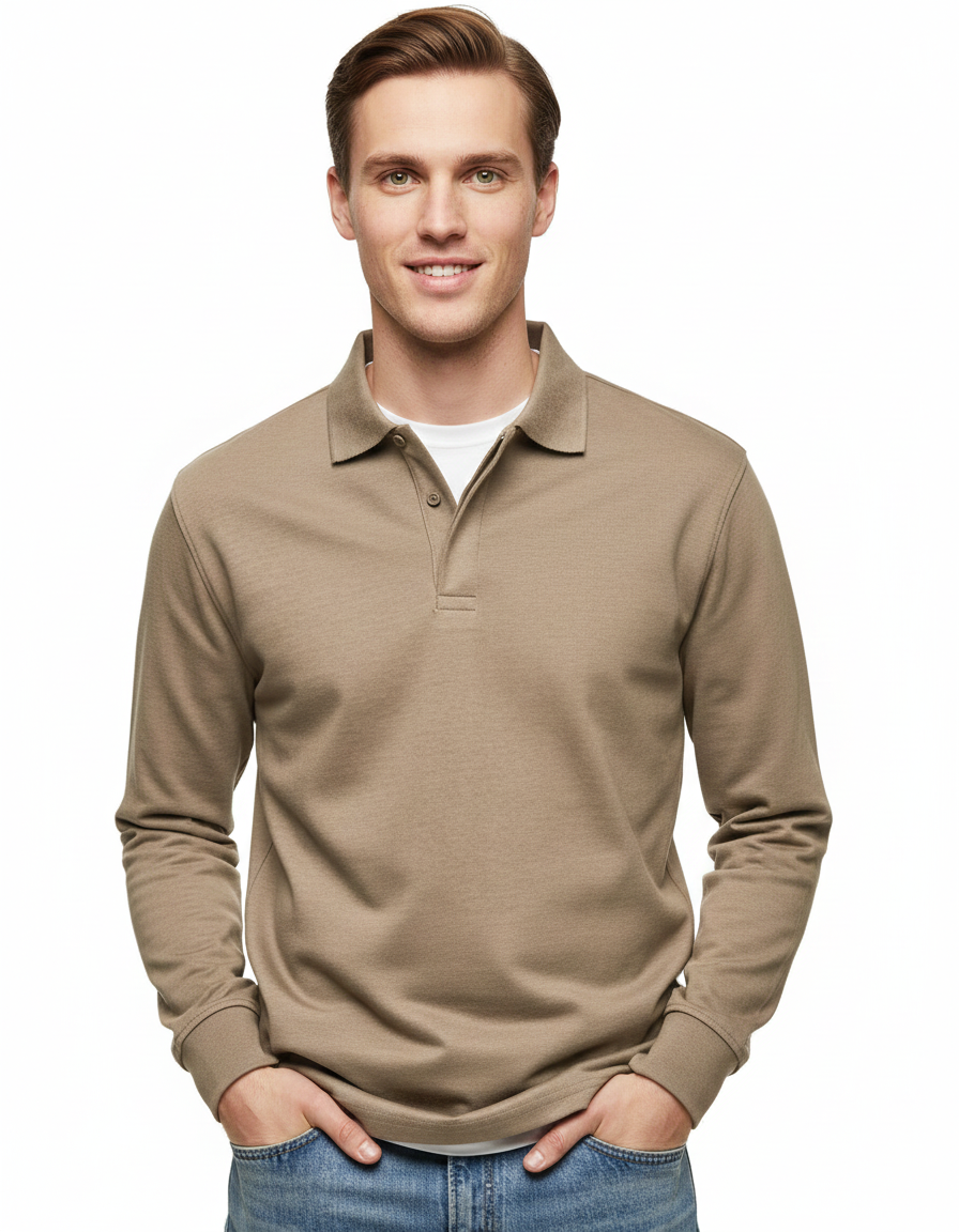 River Polo Long Sleeve Men – Comfortable Polo in Blended Cotton with Straight Cut