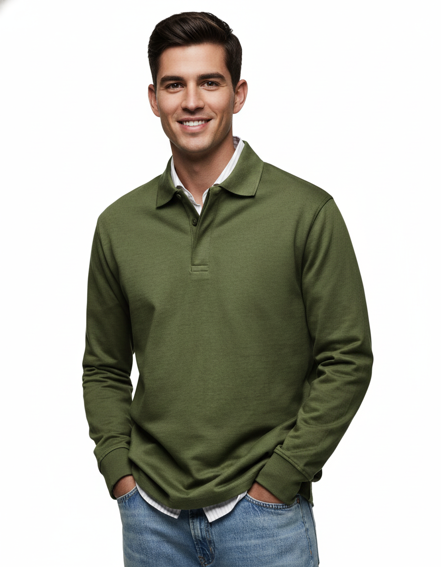 River Polo Long Sleeve Men – Comfortable Polo in Blended Cotton with Straight Cut