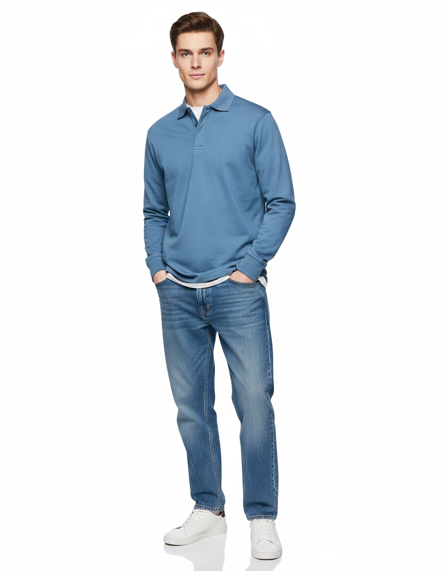 River Polo Long Sleeve Men – Comfortable Polo in Blended Cotton with Straight Cut