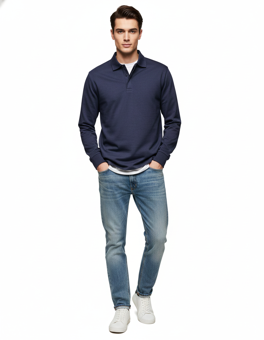 River Polo Long Sleeve Men – Comfortable Polo in Blended Cotton with Straight Cut