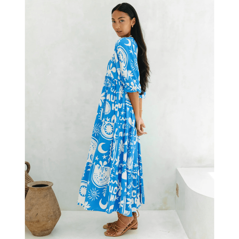 Rosina Robe Longue Looksy – Imprimé Bohème Abstrait & Coupe Fluide à Étages