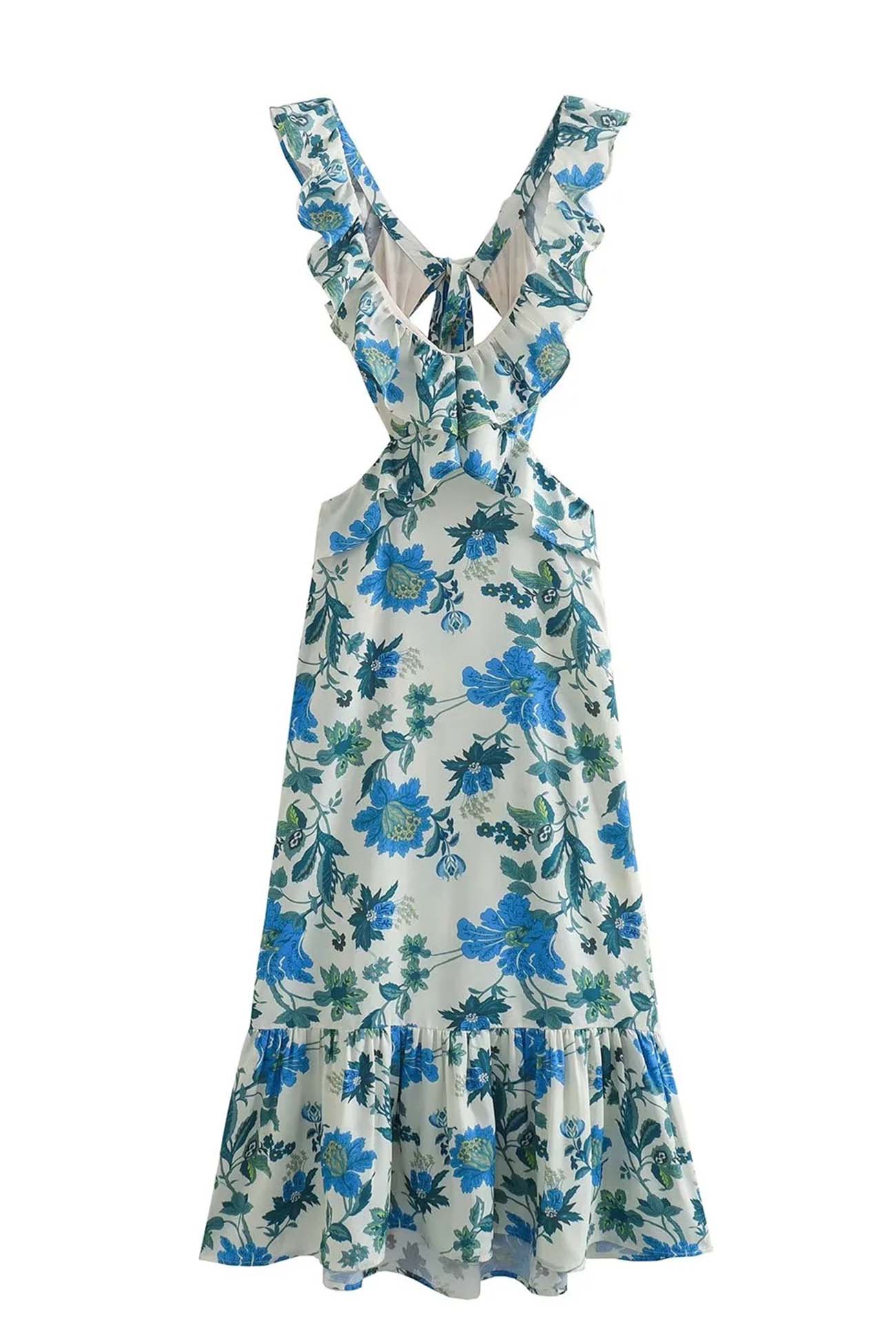 Abito lungo da donna Amara - Abito estivo senza maniche con spalline arricciate ed elegante scollo a V