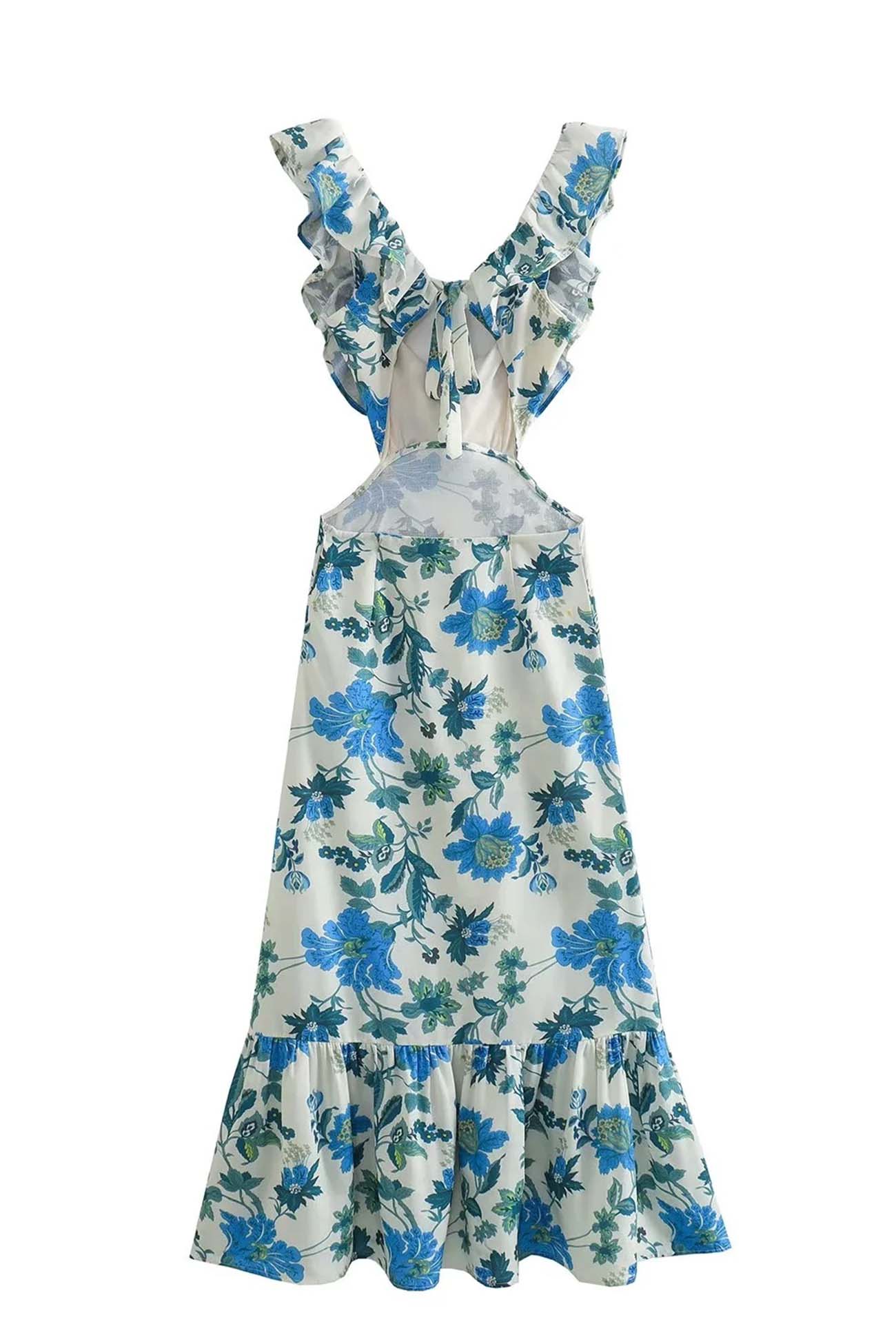 Abito lungo da donna Amara - Abito estivo senza maniche con spalline arricciate ed elegante scollo a V