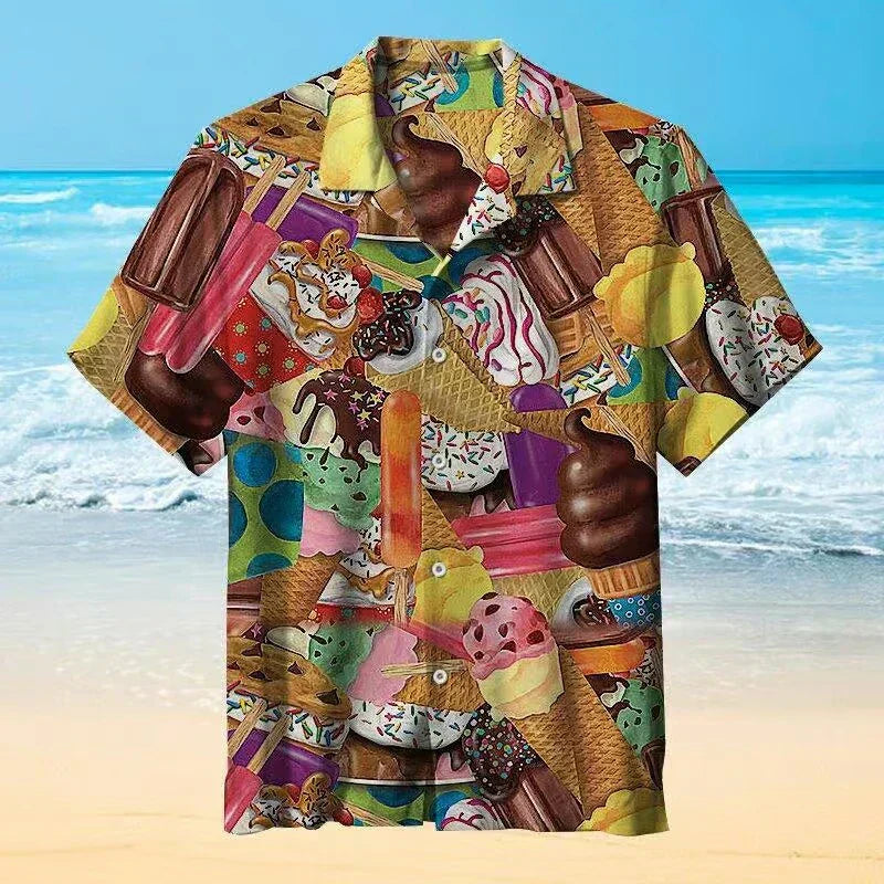 Camicia da uomo Aloha - Camicia estiva leggera con stampa di gelato per un look estivo casual