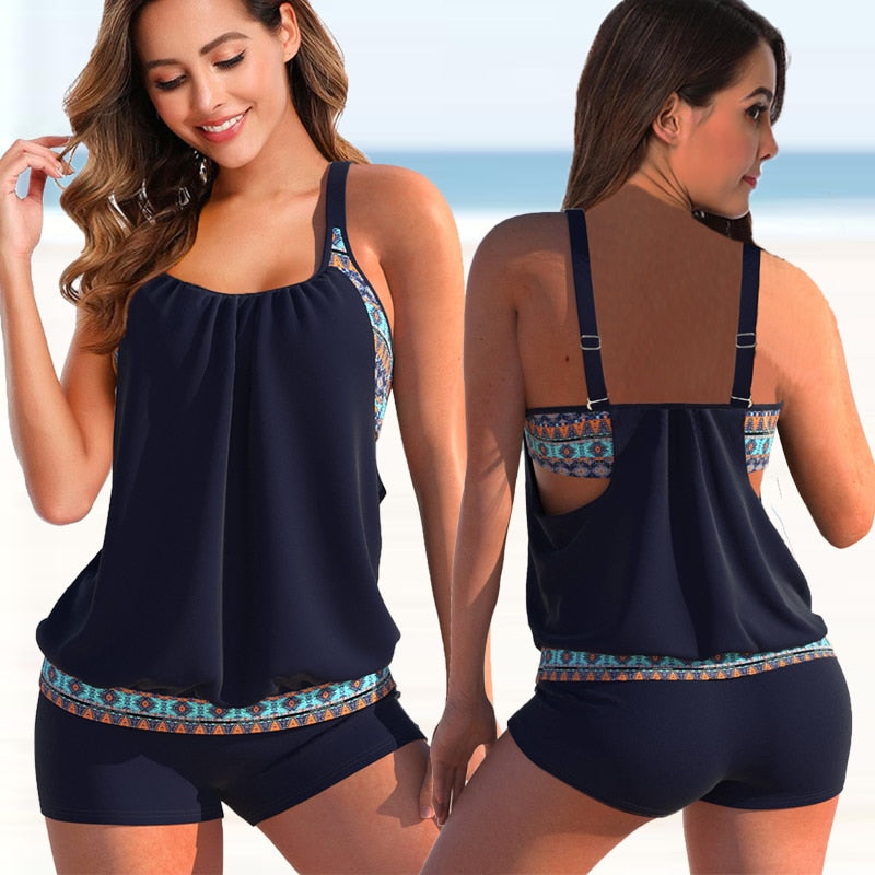 Completo tankini da donna Liana - Top floreale e slip leopardato, stile comodo ed estivo