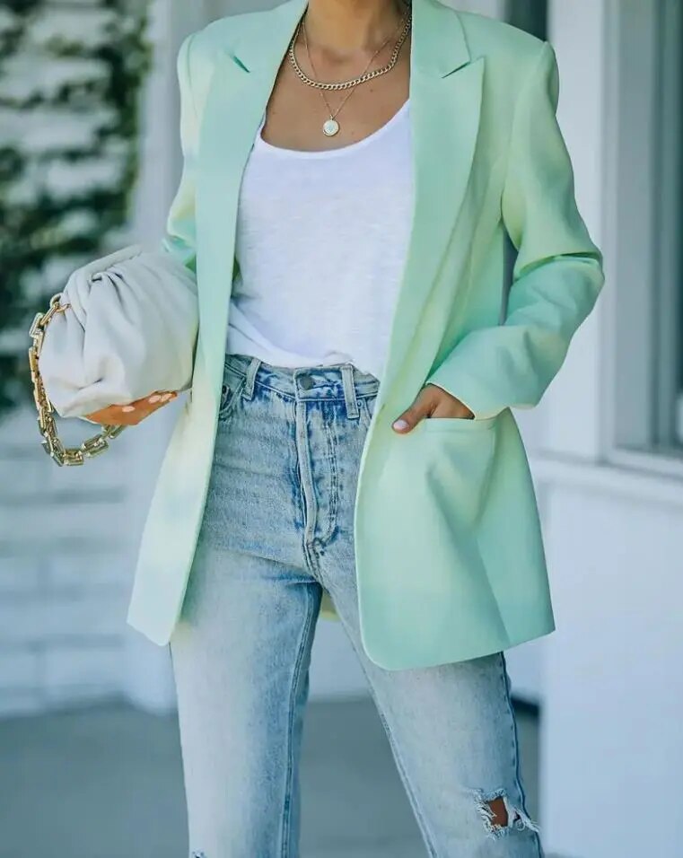 Blazer da donna Raine - Vestibilità oversize, monopetto, collo a revers - Completo elegante per ufficio e serate