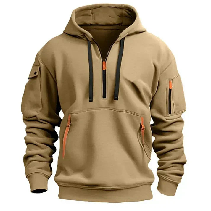 Felpa con cappuccio da uomo Mario - Moderna mezza zip, tasche multiple e stile casual