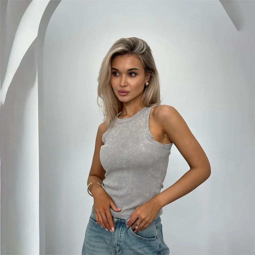 Canotta da donna Ruby - Top corto sexy senza maniche a coste con tocco retrò