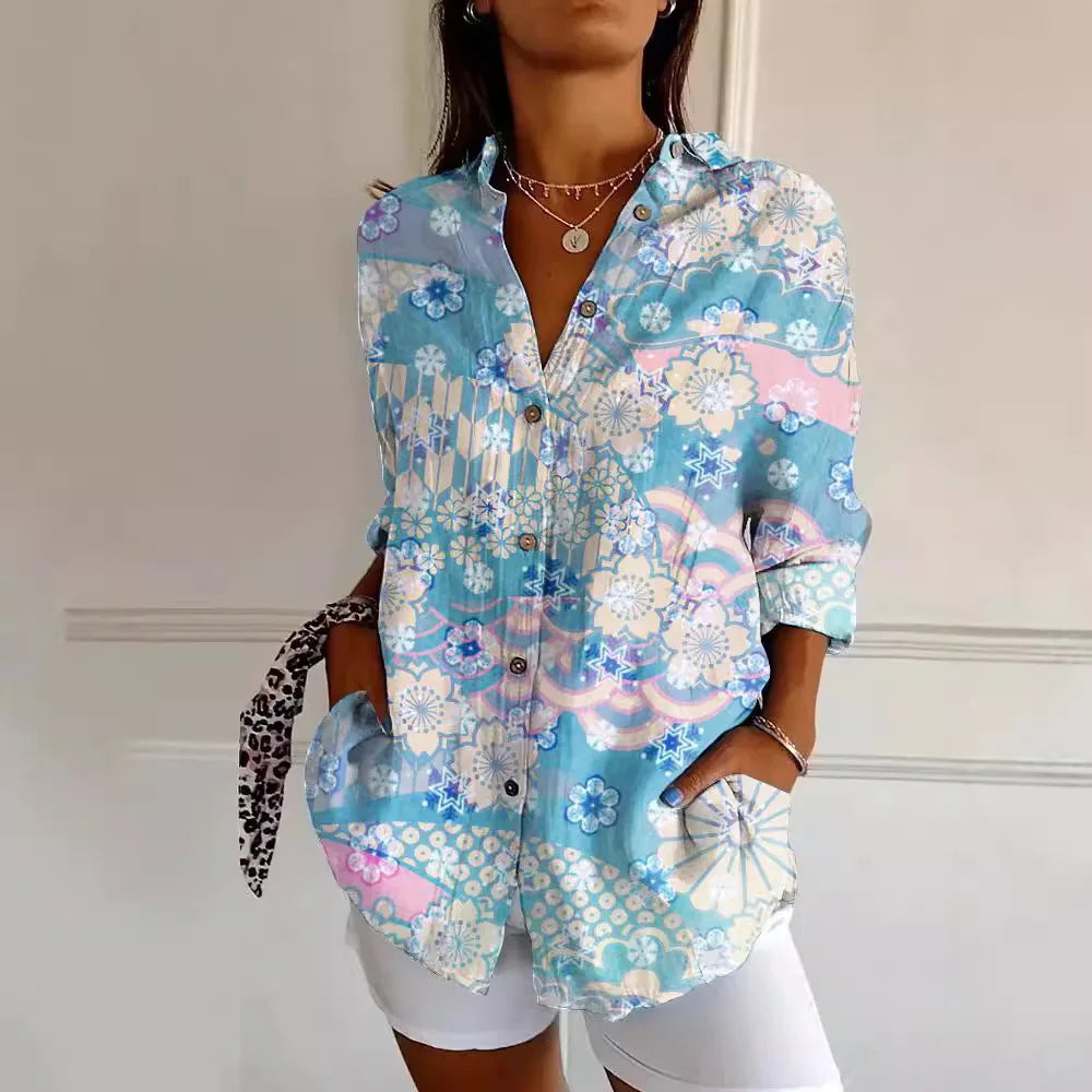 Camicetta da donna Gaëlle – Camicetta estiva leggera con stampa floreale e scollo a V lusinghiero