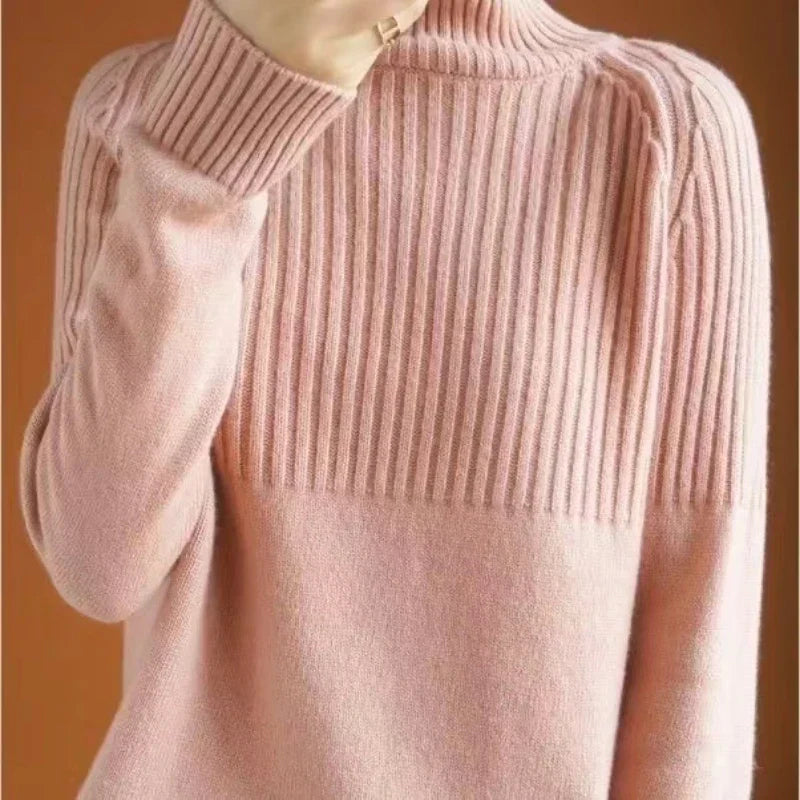 Luan Pull Col Roulé Femme – Tricot Doux avec Détails Côtelés & Coupe Moderne Relax