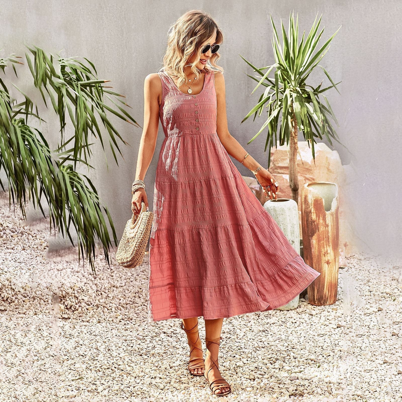 Abito estivo bohémien da donna Isla - Abito lungo e ampio con dettagli fatti a mano e look femminile