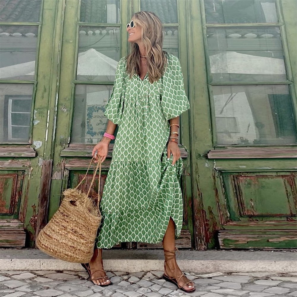 Fenna Robe Longue Femme – Robe Tendance avec Coupe Confortable & Design Élégant