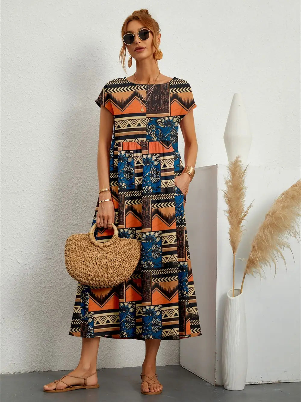 Abito midi da donna Remi - Abito floreale con vestibilità rilassata ed eleganza estiva naturale