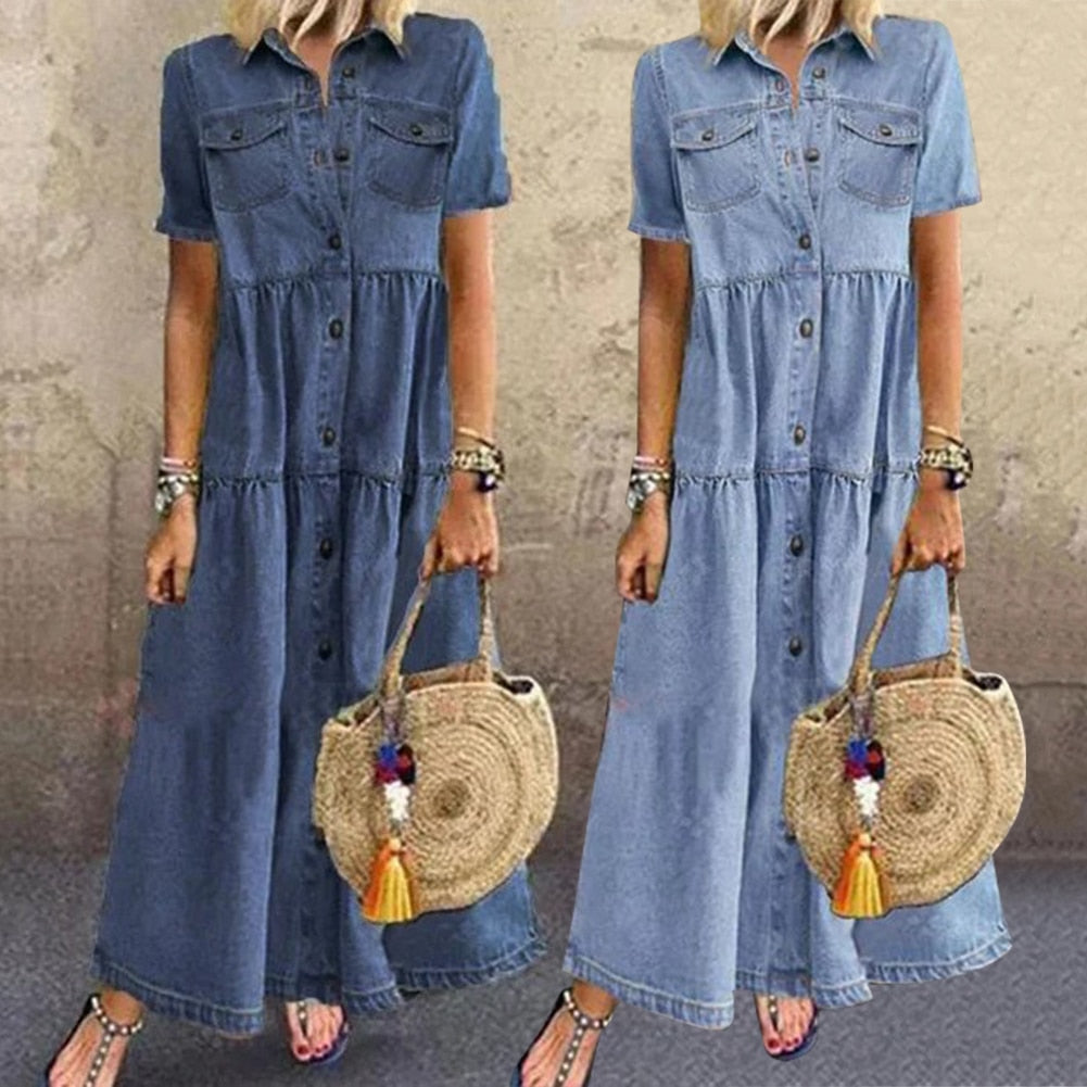Robe en Jean Femme Vanessa – Élégante Robe en Denim avec Coupe Ajustée & Design Intemporel