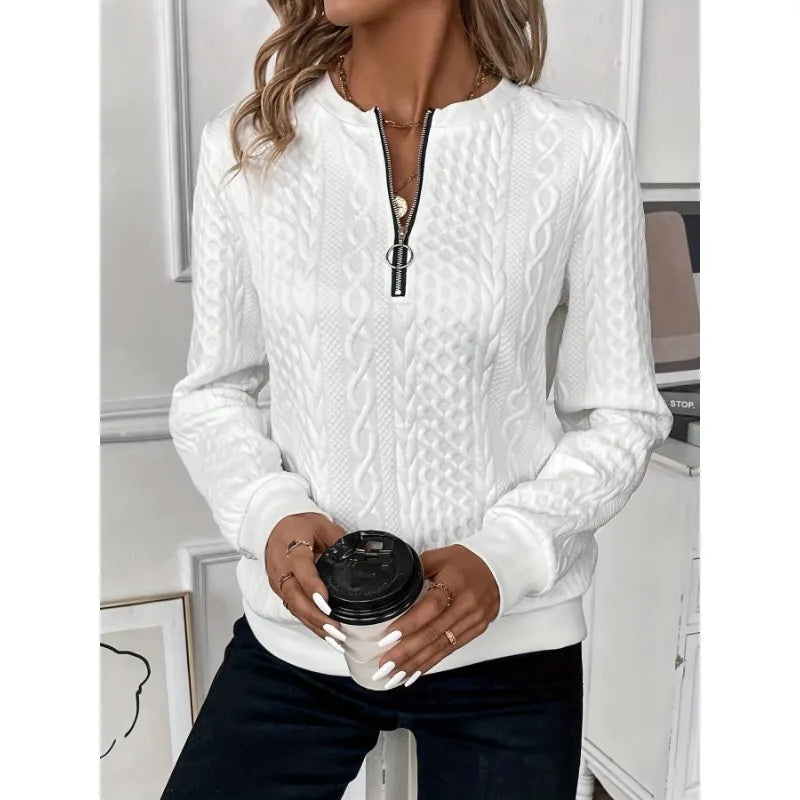 Margaux Sweat Femme Hiver – Pull Zippé Confortable en Maille avec Design Élégant
