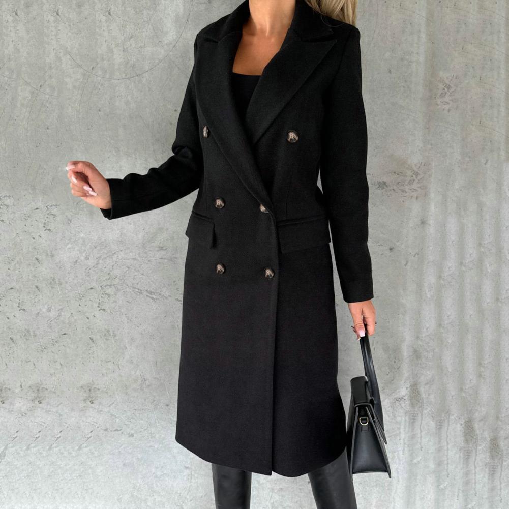 Georgia Manteau Long en Laine Mélangée pour Femme – Design Élégant à Revers Notchés dans des Couleurs Hivernales Classiques