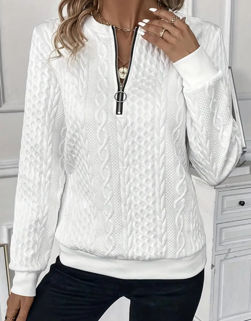 Margaux Sweat Femme Hiver – Pull Zippé Confortable en Maille avec Design Élégant